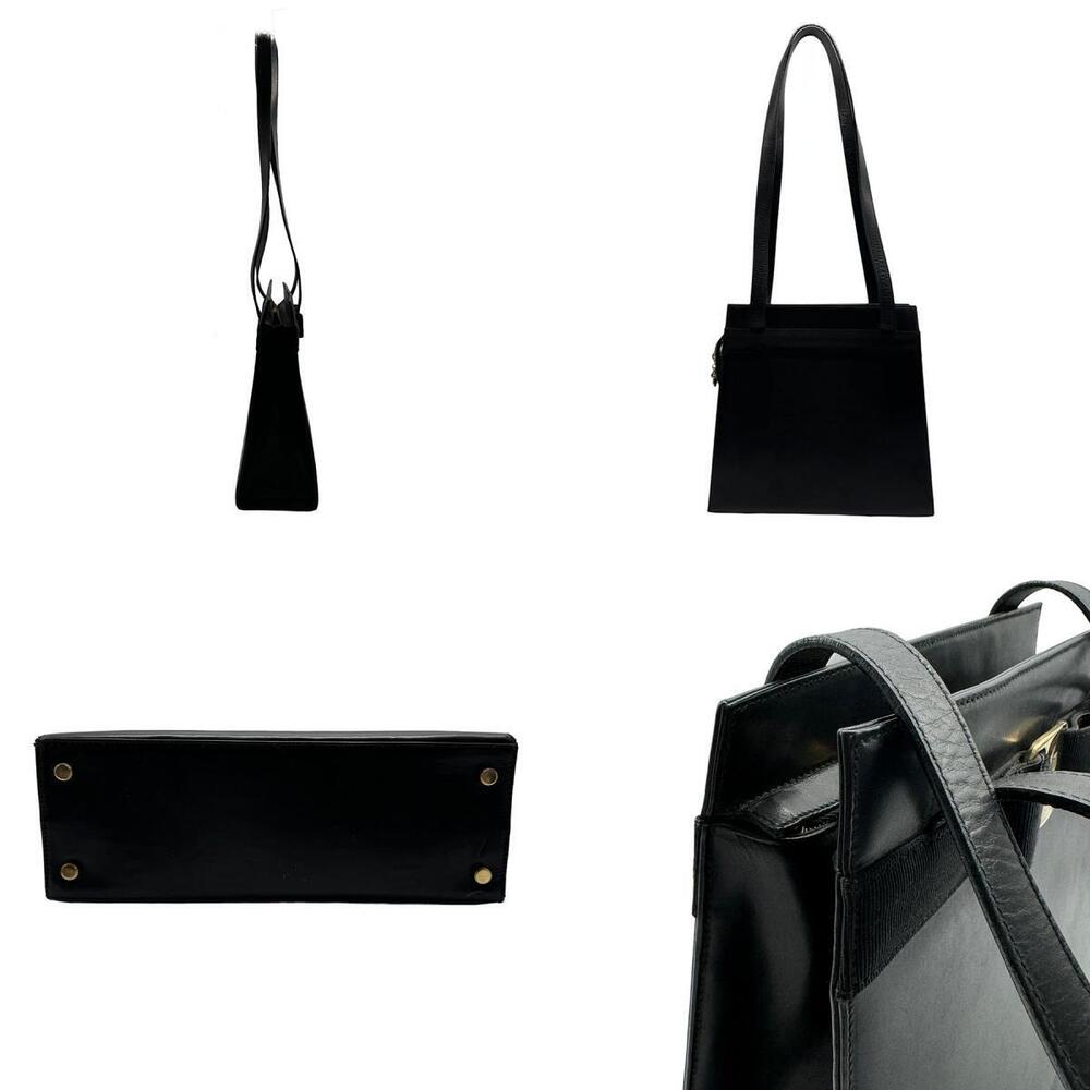 Salvatore Ferragamo Bag Black Leather Shoulder Ribbon Gold Vara